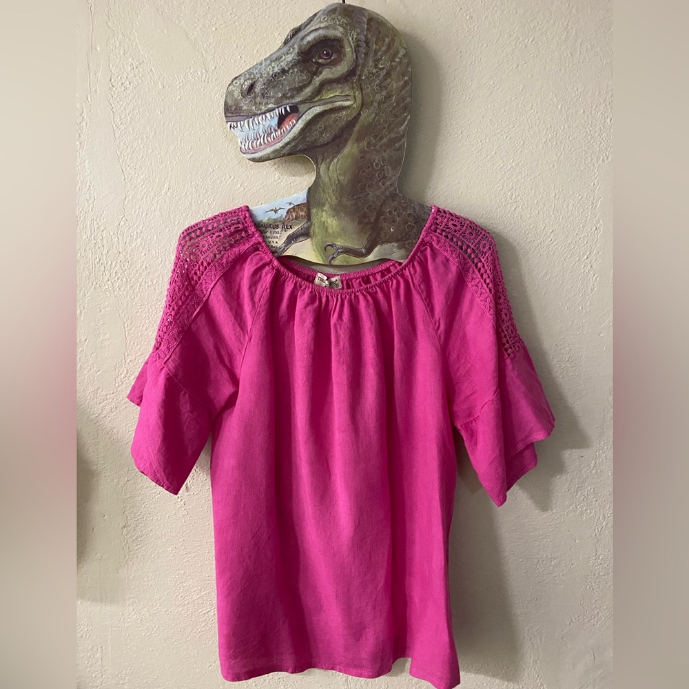 Terzo Millennio Hot Pink Linen Off Shoulder Top